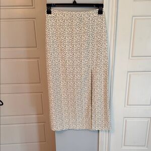 Floral Print Cream Midi Skirt with Side Slit